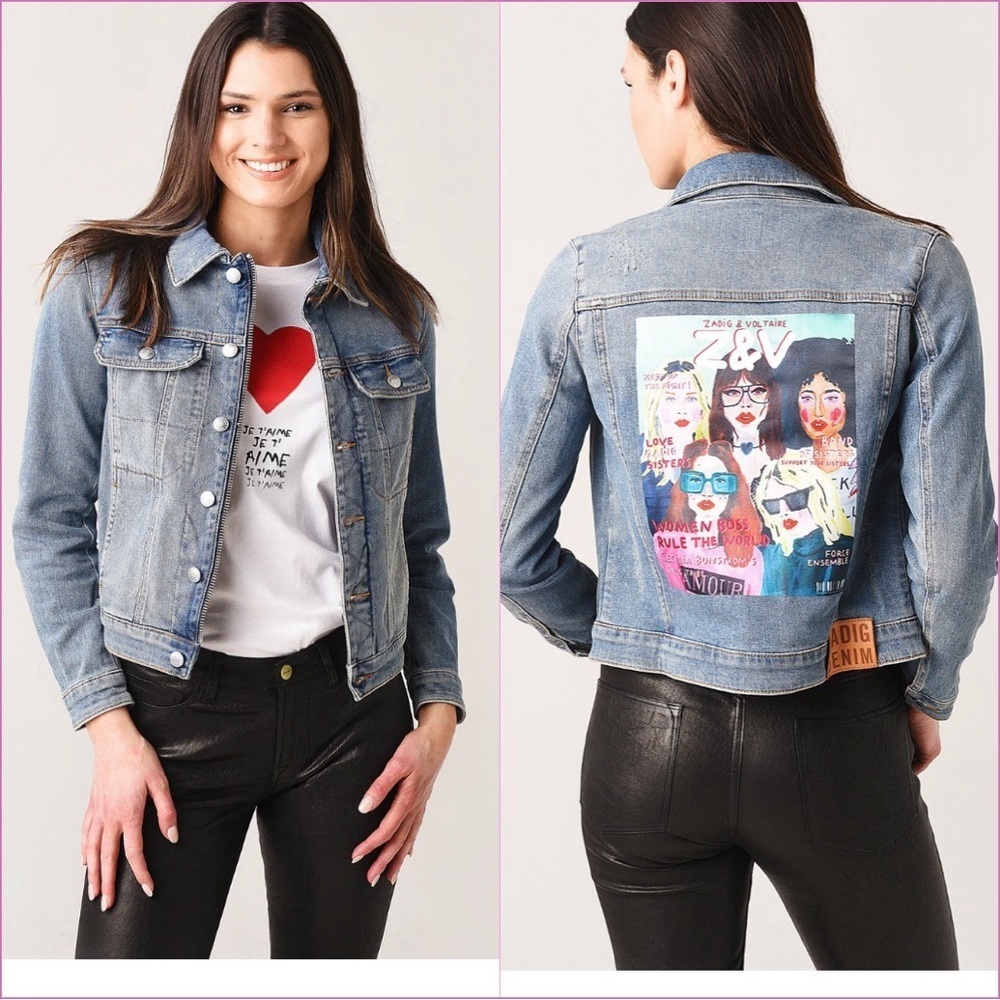 Zadig & Voltaire Light Blue Denim Jacket with Back Graphic Patch